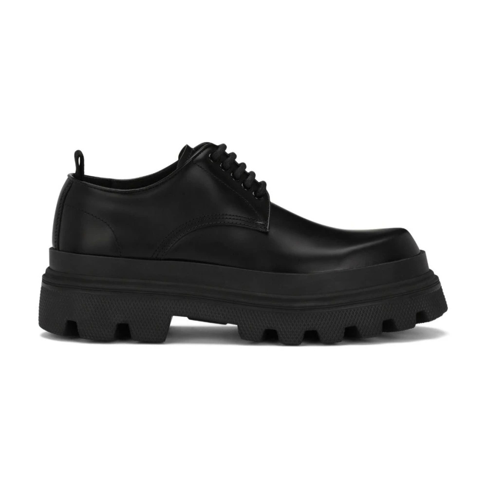 Dolce & Gabbana Svarta platta skor för män - Mocassino Derby stil Black, Herr