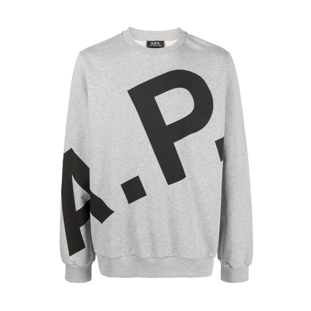 A.p.c. Logo-Print Sweatshirt Grijs Crew Neck Gray Heren