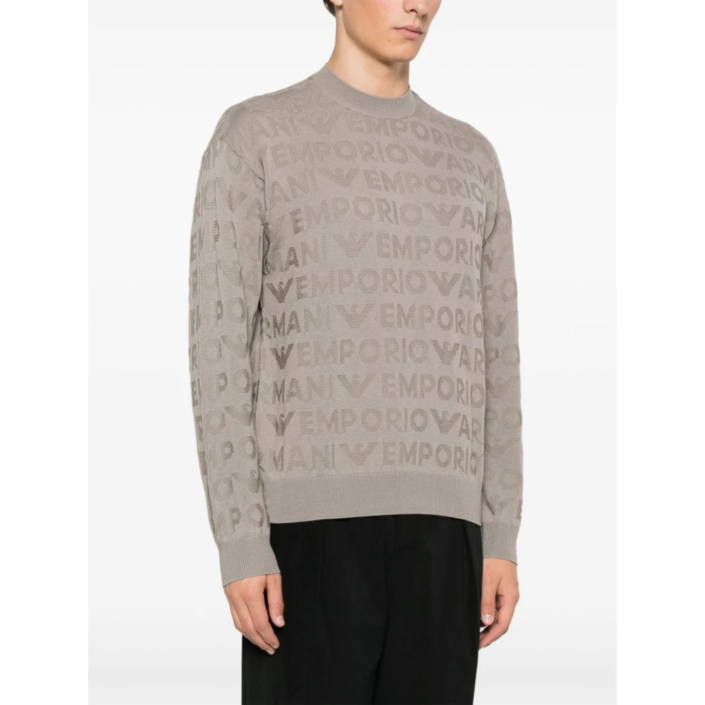 Emporio Armani Grijze Jacquard Logo Trui Gray Heren