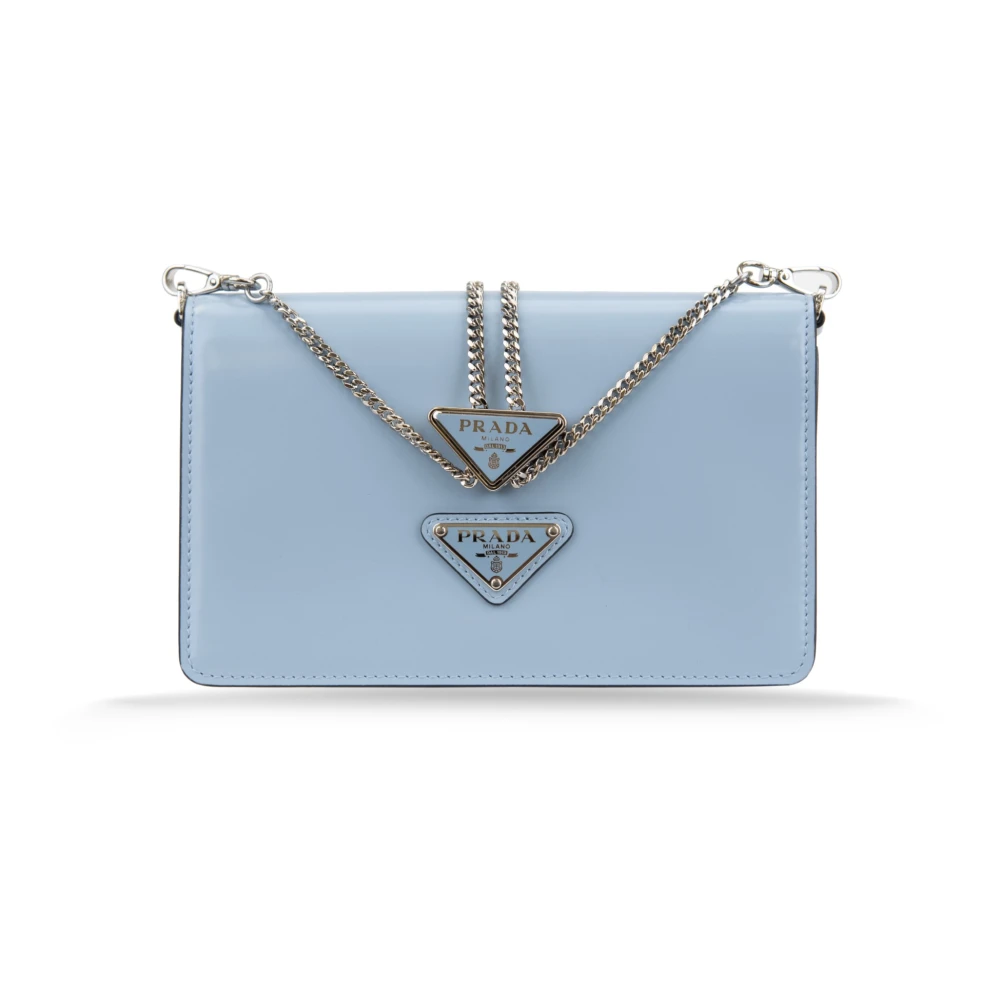 Prada Leren Schoudertas Magnetische Sluiting Blue Dames