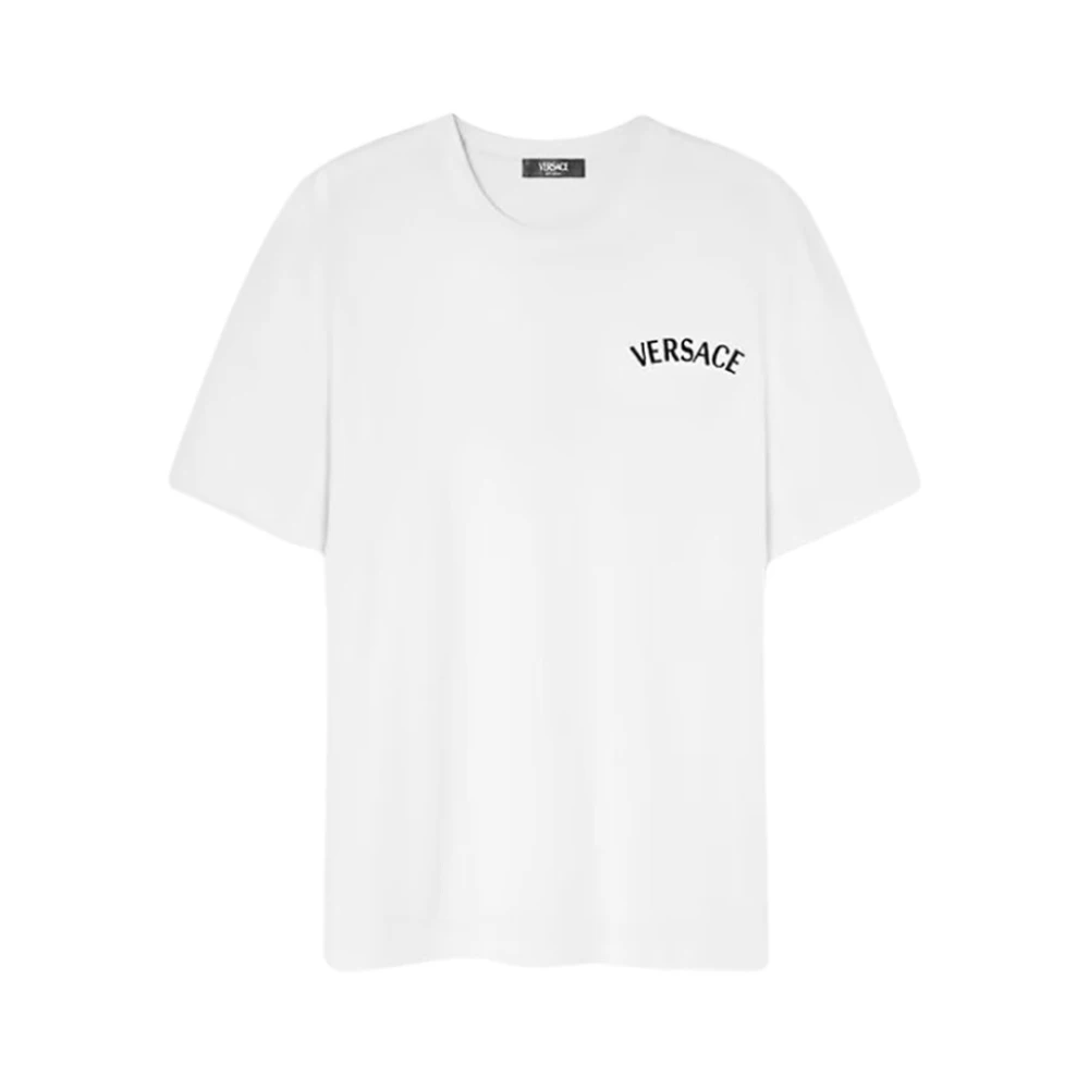 Versace Broderad T-shirt Tyg White, Herr