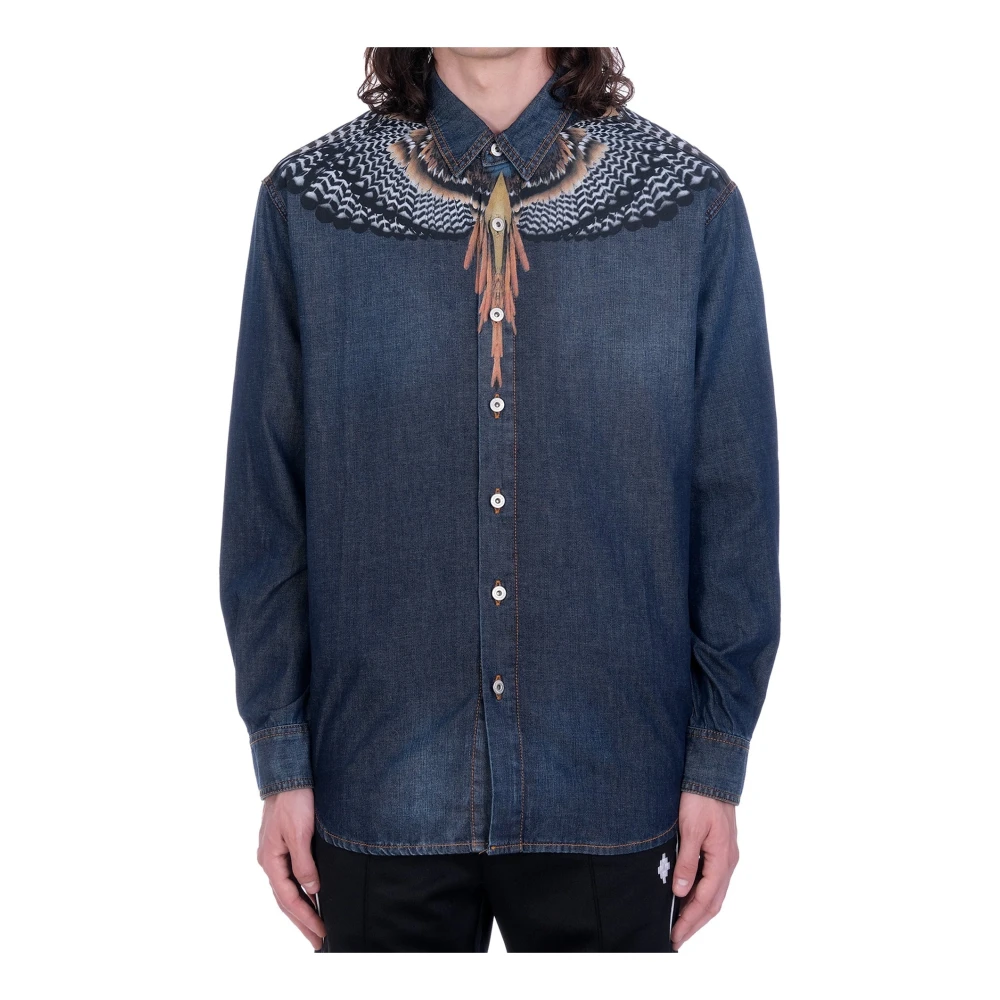 Marcelo Burlon Grizzy Wings Denim Overhemd Blue Heren