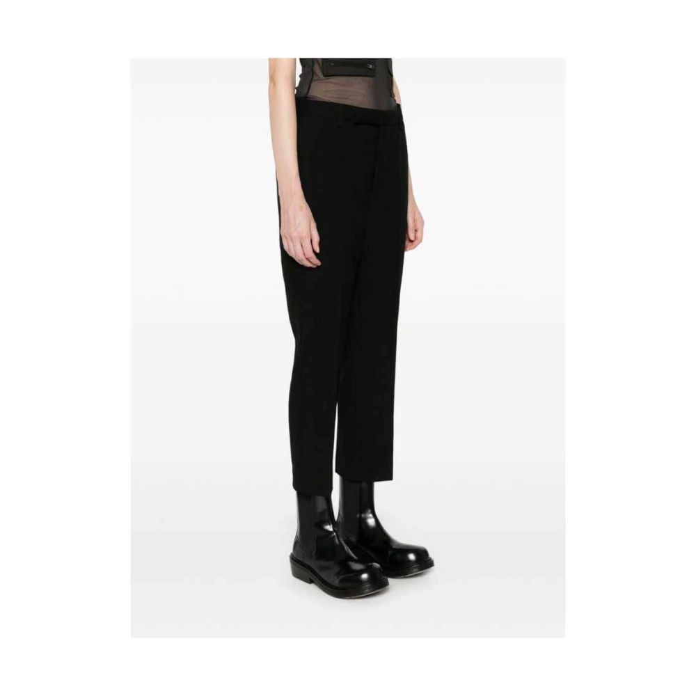 Rick Owens Zwarte Wol Textuur Taps Toelopende Broek Black Dames