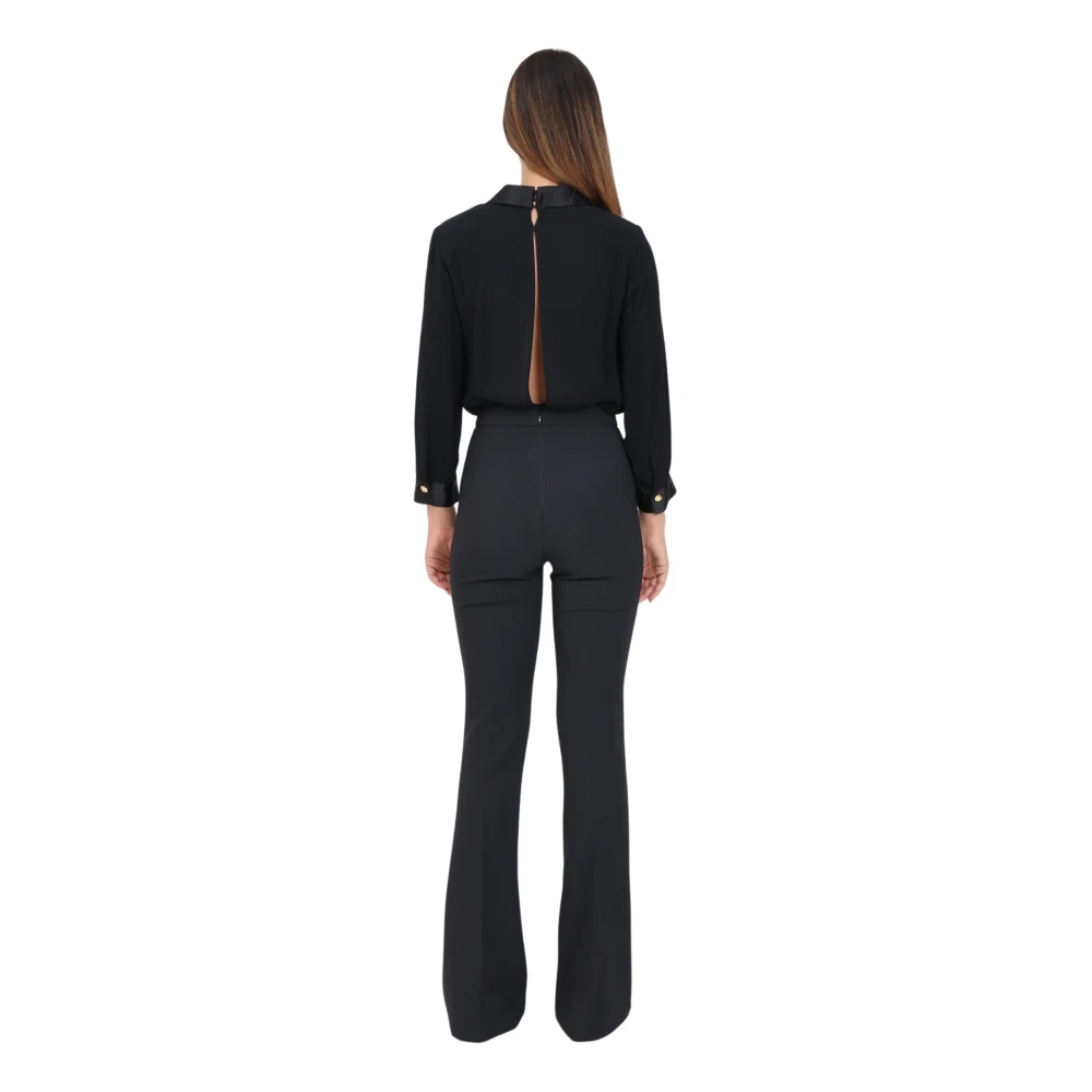 Elisabetta Franchi Elegante Zwarte Jumpsuit met 3 4 Mouwen Black Dames