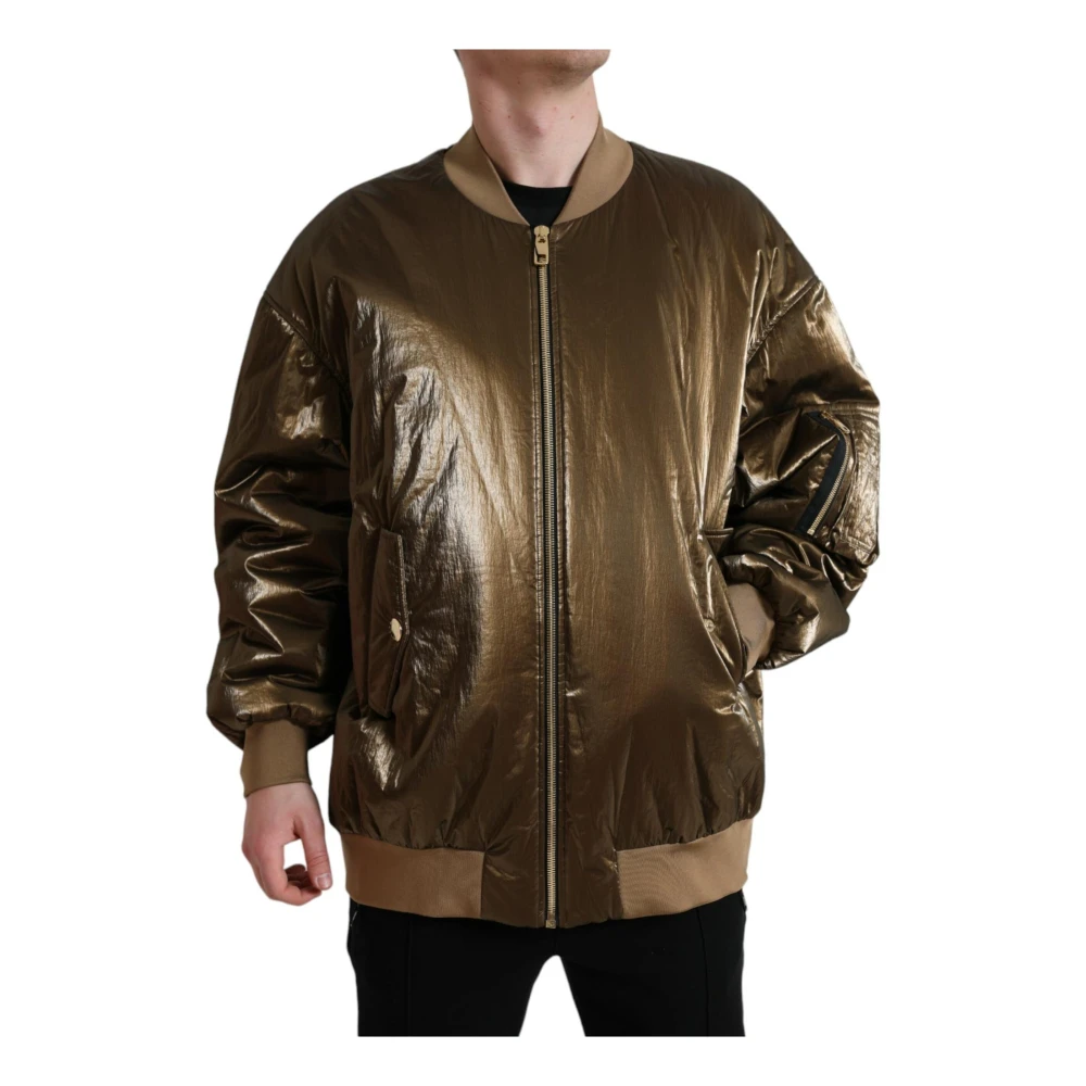 Dolce & Gabbana Men's Yellow Bomber Jackets, 2XL, Full Zip Nylon Bomber Jacket