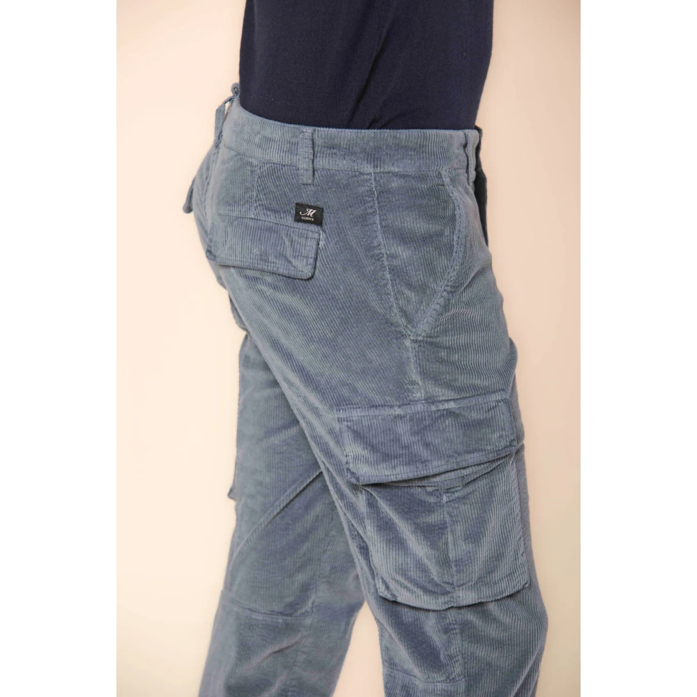 Mason's Slim Fit Fluwelen Cargo Broek 500 Strepen Blue Heren