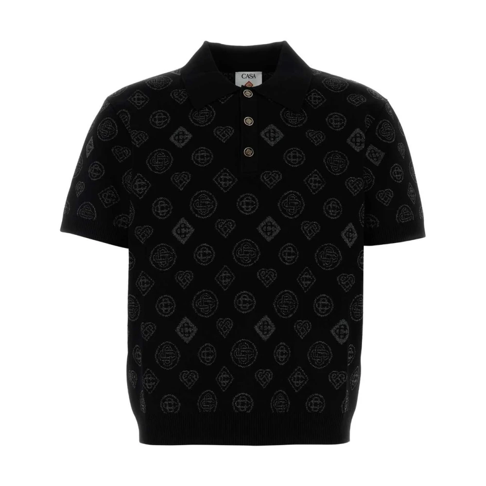 Casablanca Men's Black Polo Shirts, S, Short Sleeve Monogram Knit Polo Shirt