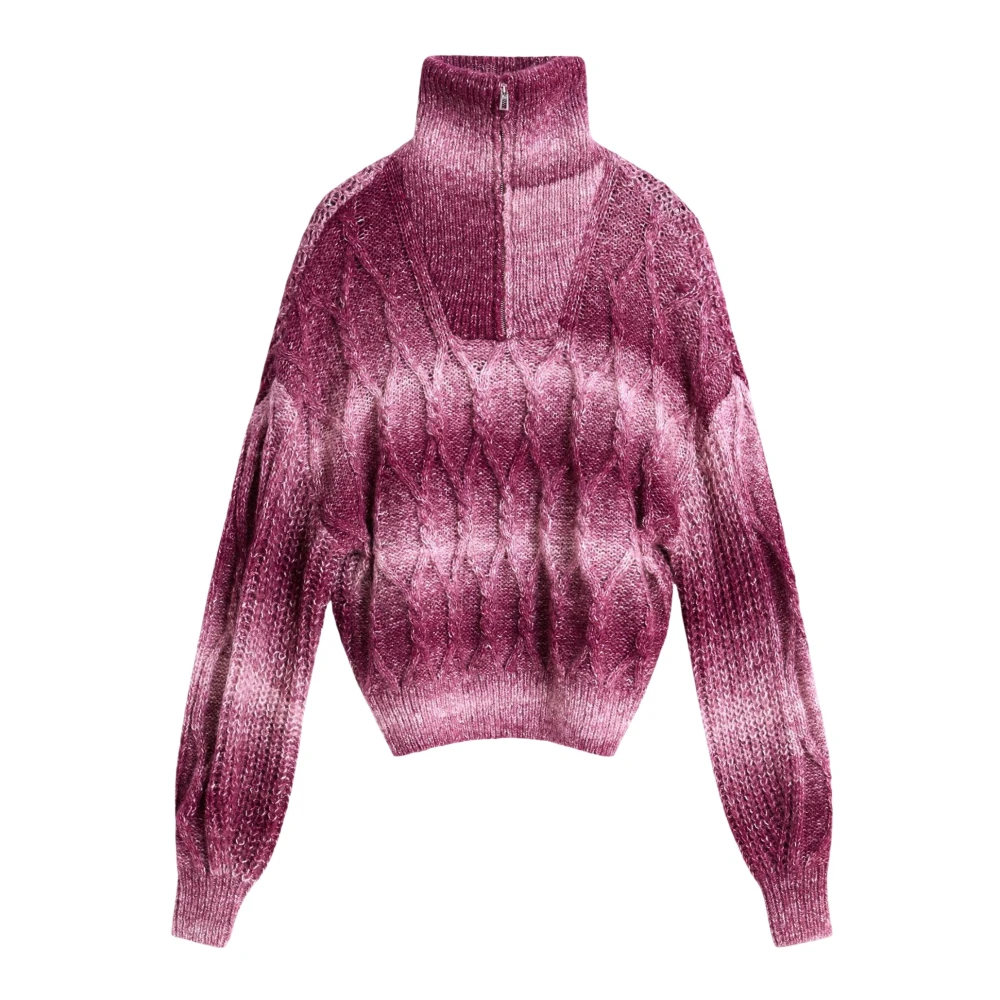 Chunky knit sweater with zipper - RED - S - Image 4