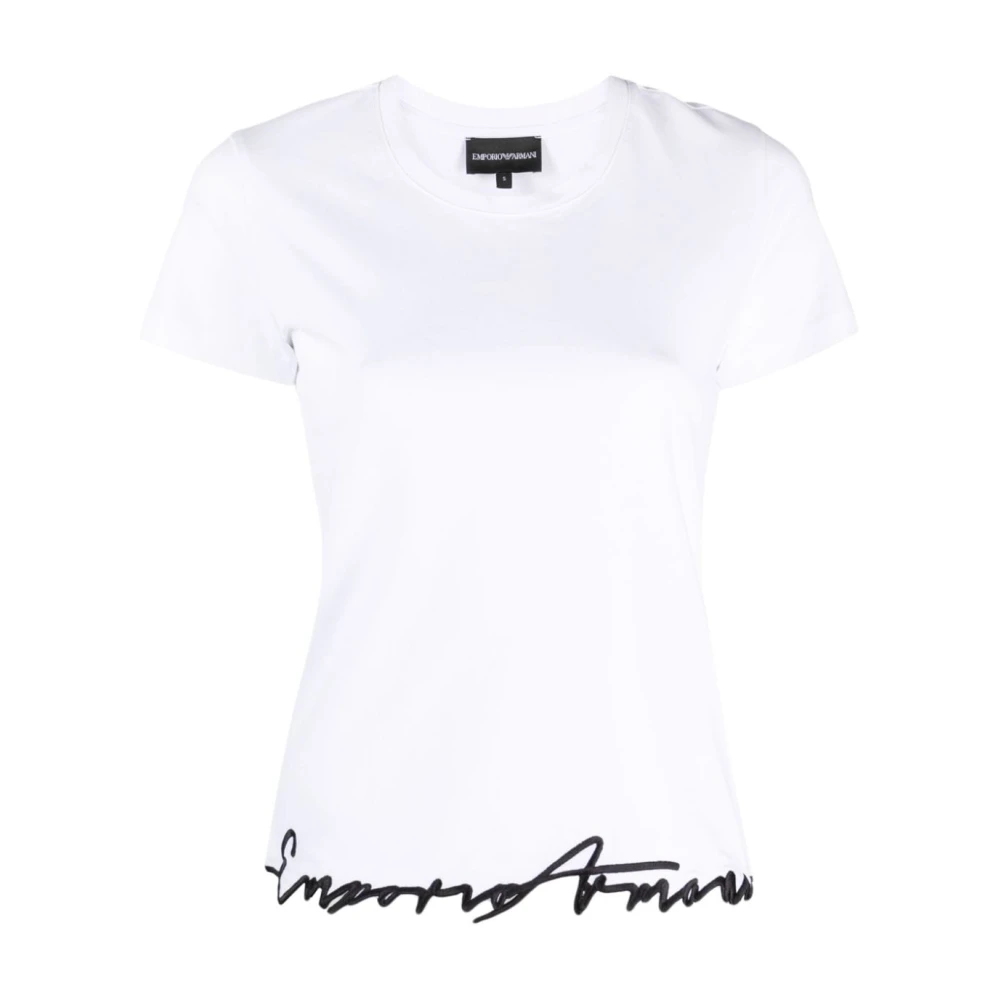 Emporio Armani Logo-Geborduurd Katoenen T-Shirt White Dames