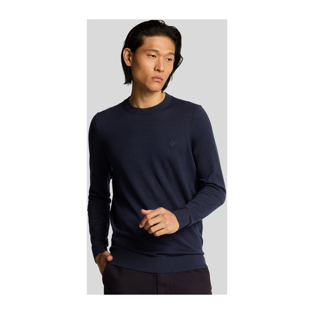 Lyle & Scott Mid Knits Tonal Superfine Crew Neck Jumper Blue Heren