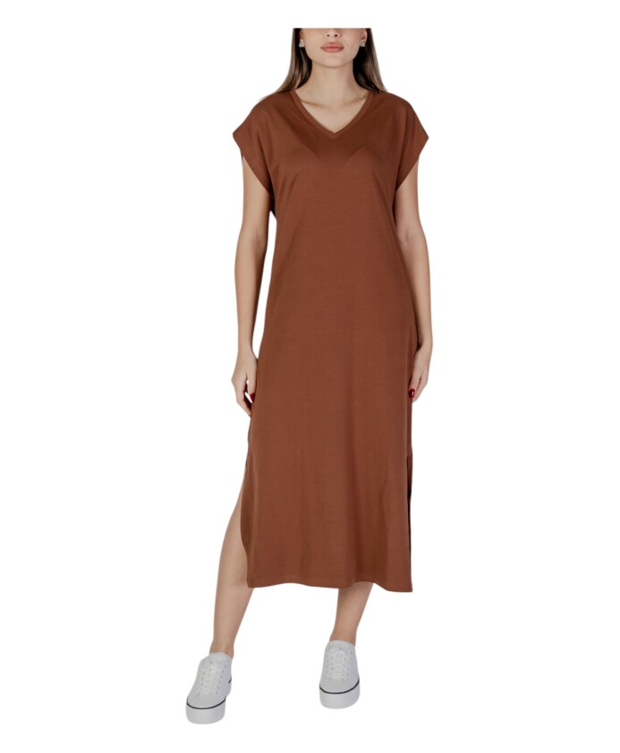robe-marron-col-en-v-printemps-ete-coton-lycra