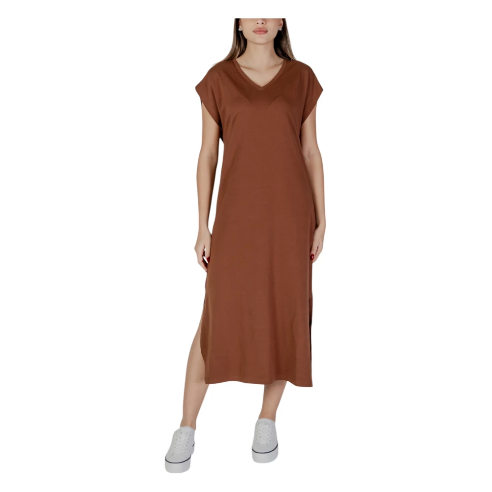 b.Young Bruine V-hals Jurk Lente Zomer Katoen-Lycra Brown Dames
