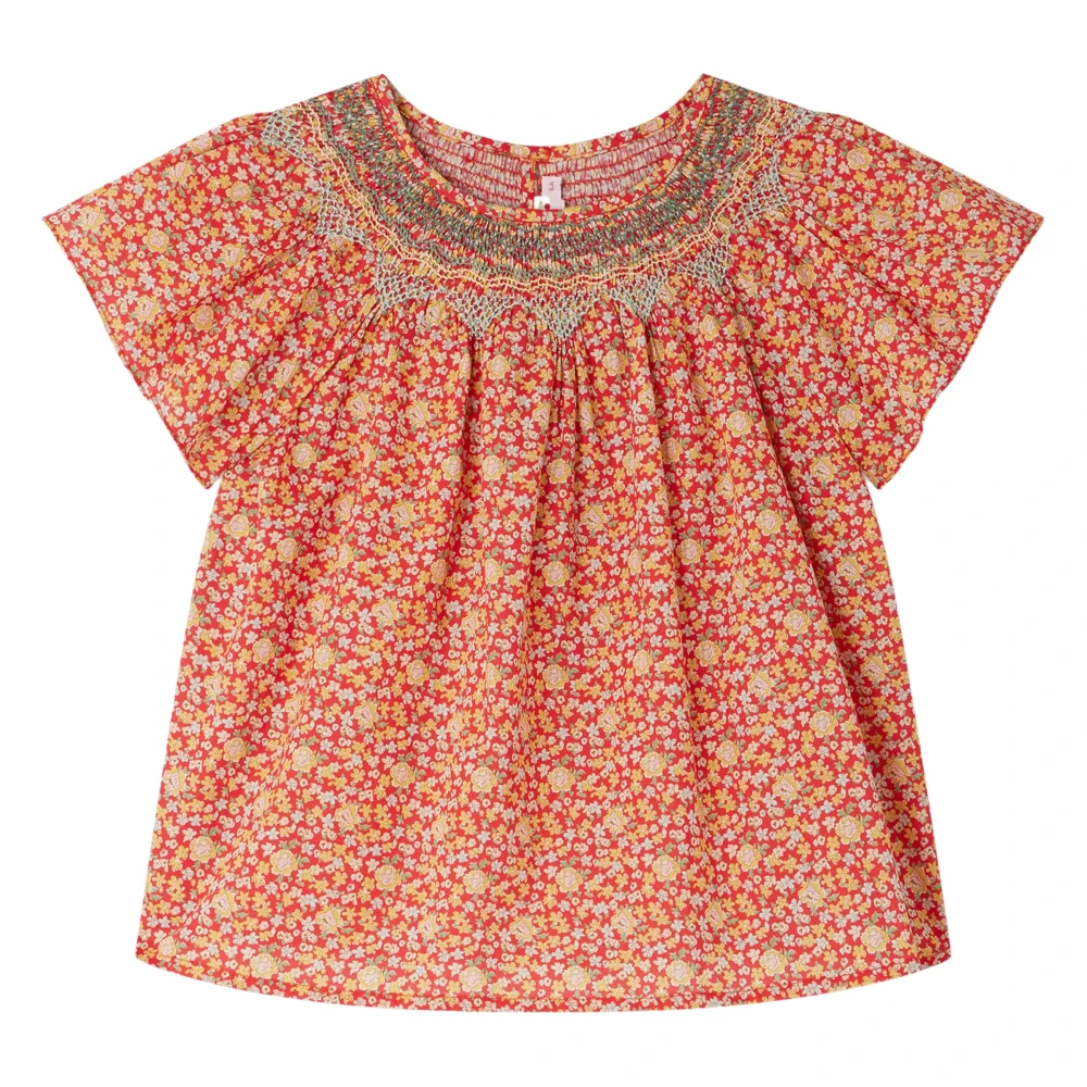 Bonpoint Girls Multicolor Kids Blouses, 6 Y, Red Smocked Nella Blouse For