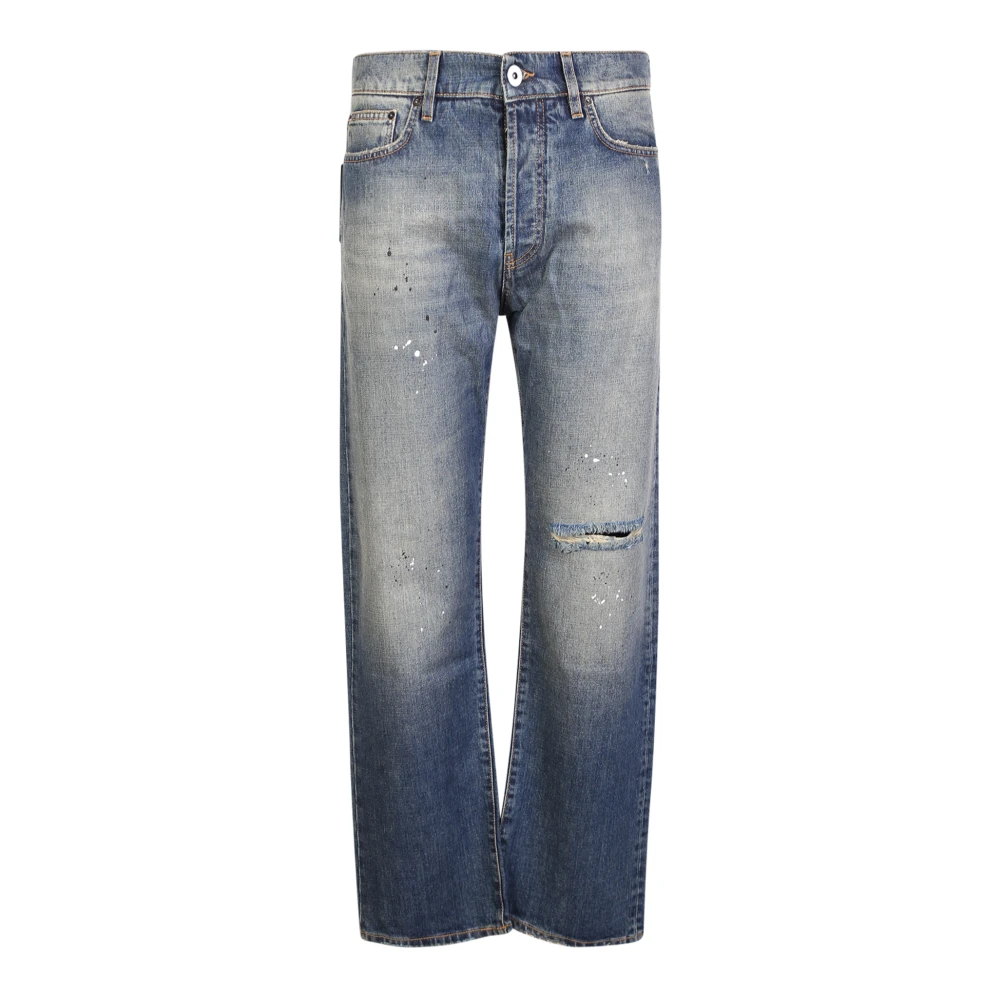 14 Bros Blue Distressed Loose Fit Jeans - Male - Straight Fit Jeans - W32 - Jeans