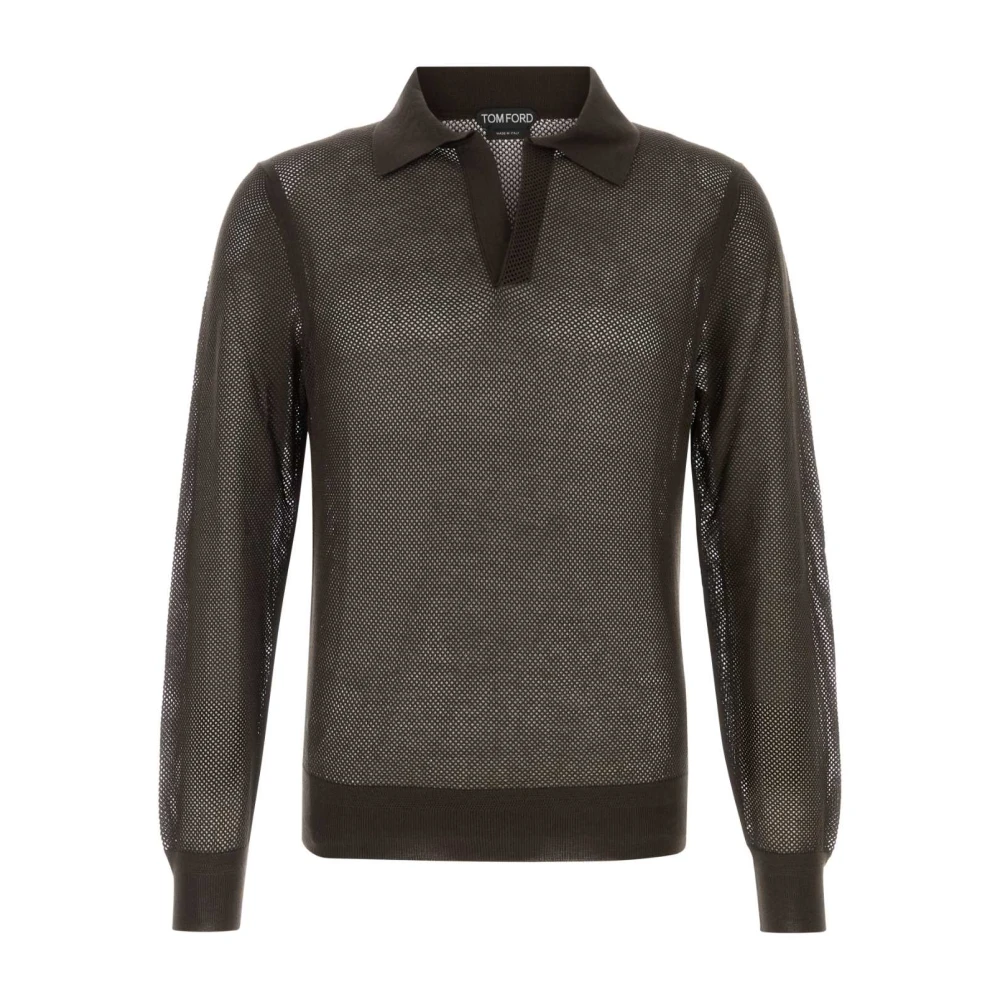 Tom Ford Men's Brown Polo Shirts, Xl, Cotton Silk Mesh Polo