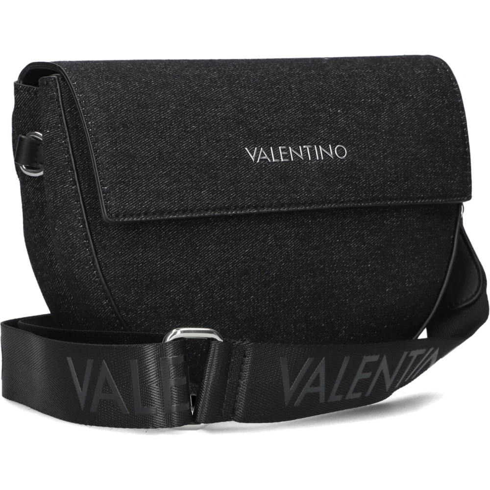 Valentino by Mario Valentino Denim Flap Tas voor Stijlvolle Vrouwen Black Dames