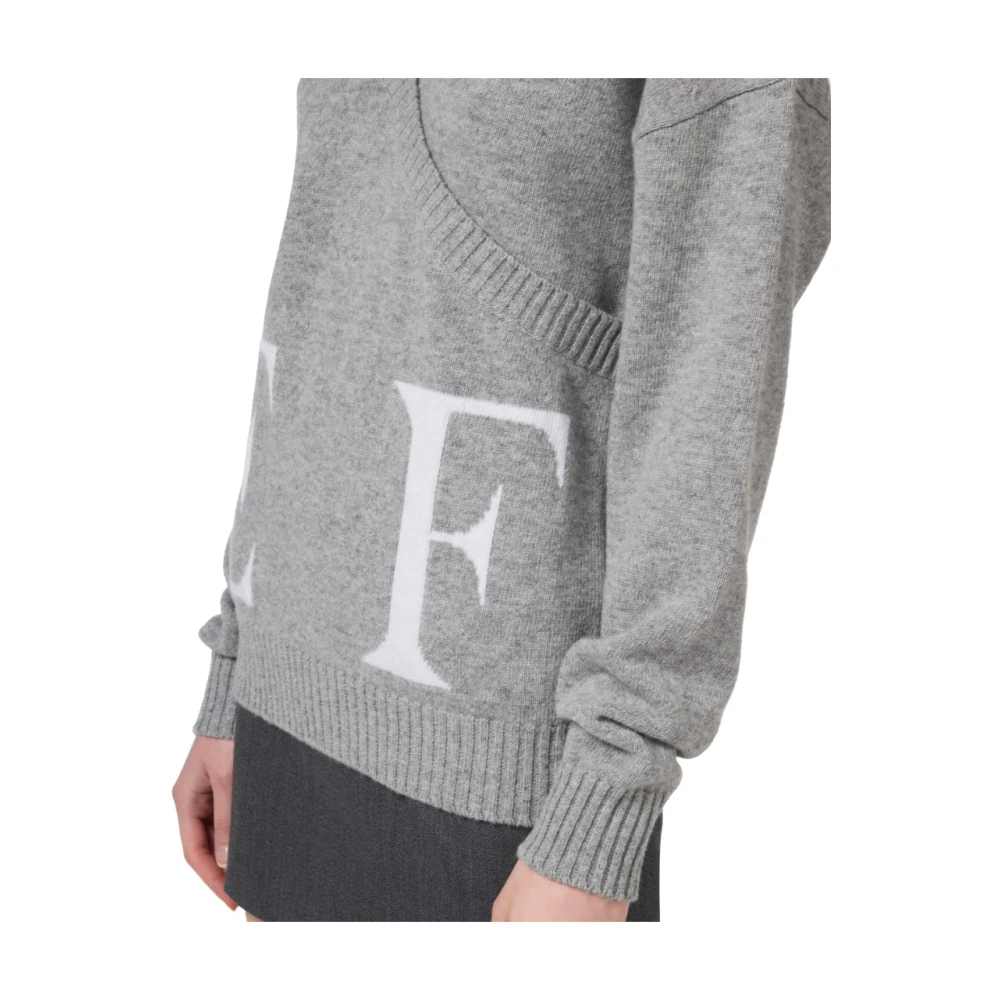 Elisabetta Franchi Logo Wollen Blend Cross Sweater Gray Dames