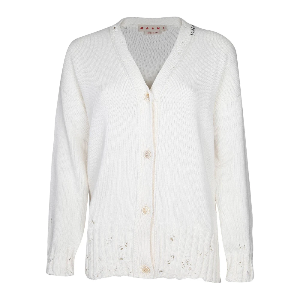 Marni Witte Katoenen Cardigan Sweatshirt White Dames