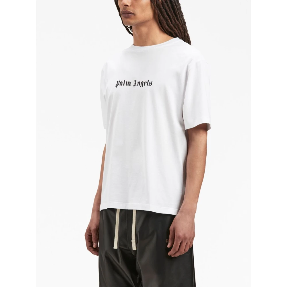 Palm Angels Logo Print Crew Neck T-shirts White Heren