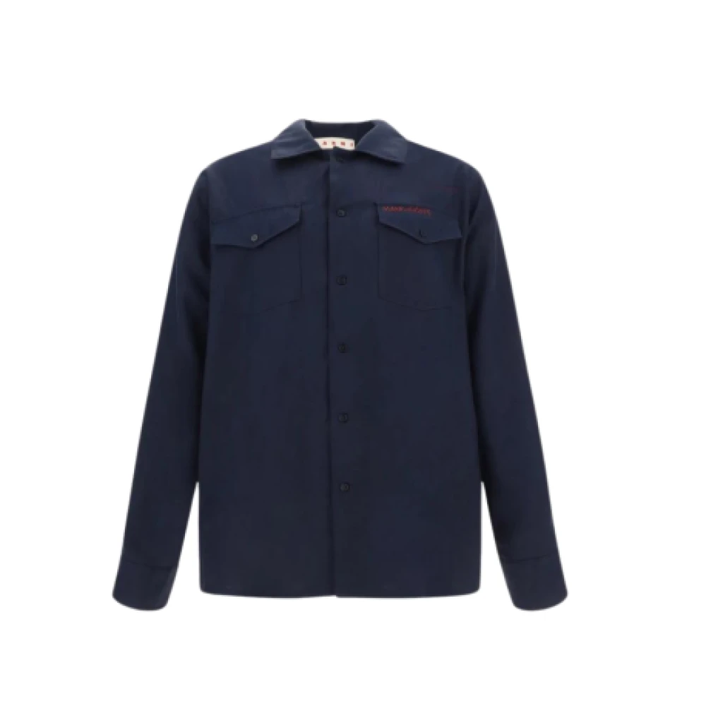 Marni Men's Blue Casual Shirts, Xl, Cotton Shirt With Classic Collar