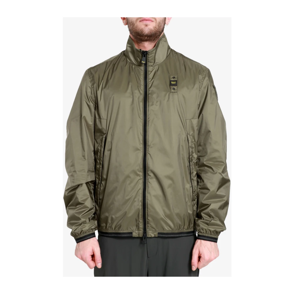 Blauer Groene Nylon Korte Jas met Hoge Kraag Green Heren