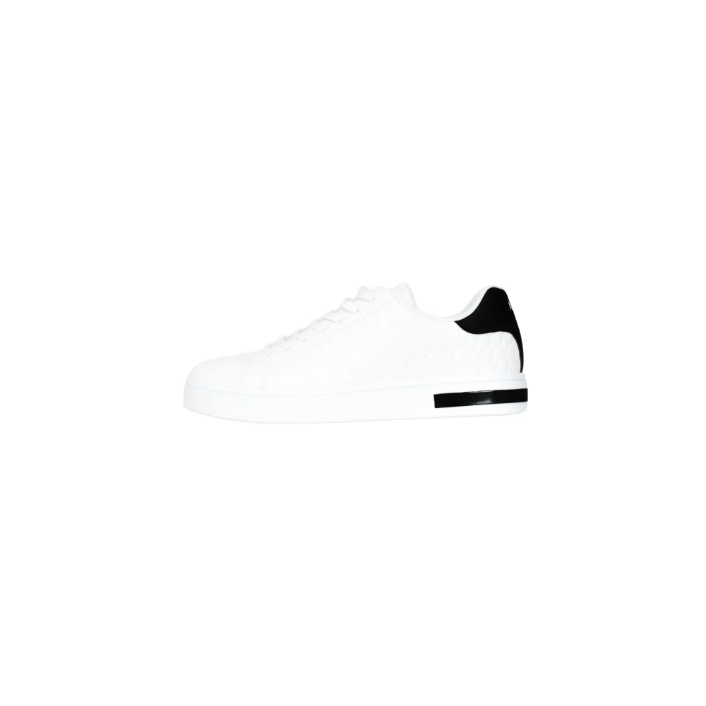Armani Exchange Mannelijk Wit Lace-Up Sneakers Met Logo In Reliëf Overal, Zwart Sneakers Mannen Polyester Rubber