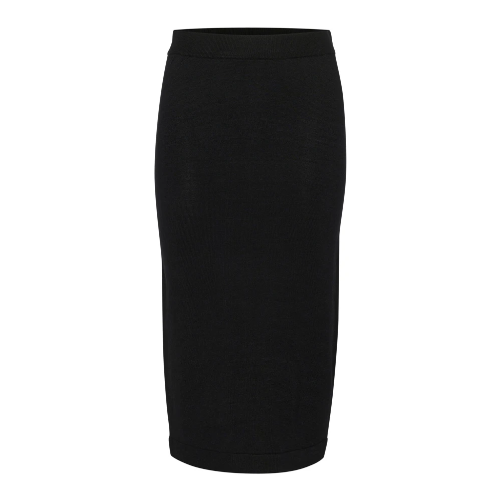 Saint Tropez Women's Black Midi Skirts, M, Ribbed Knit Skirt
