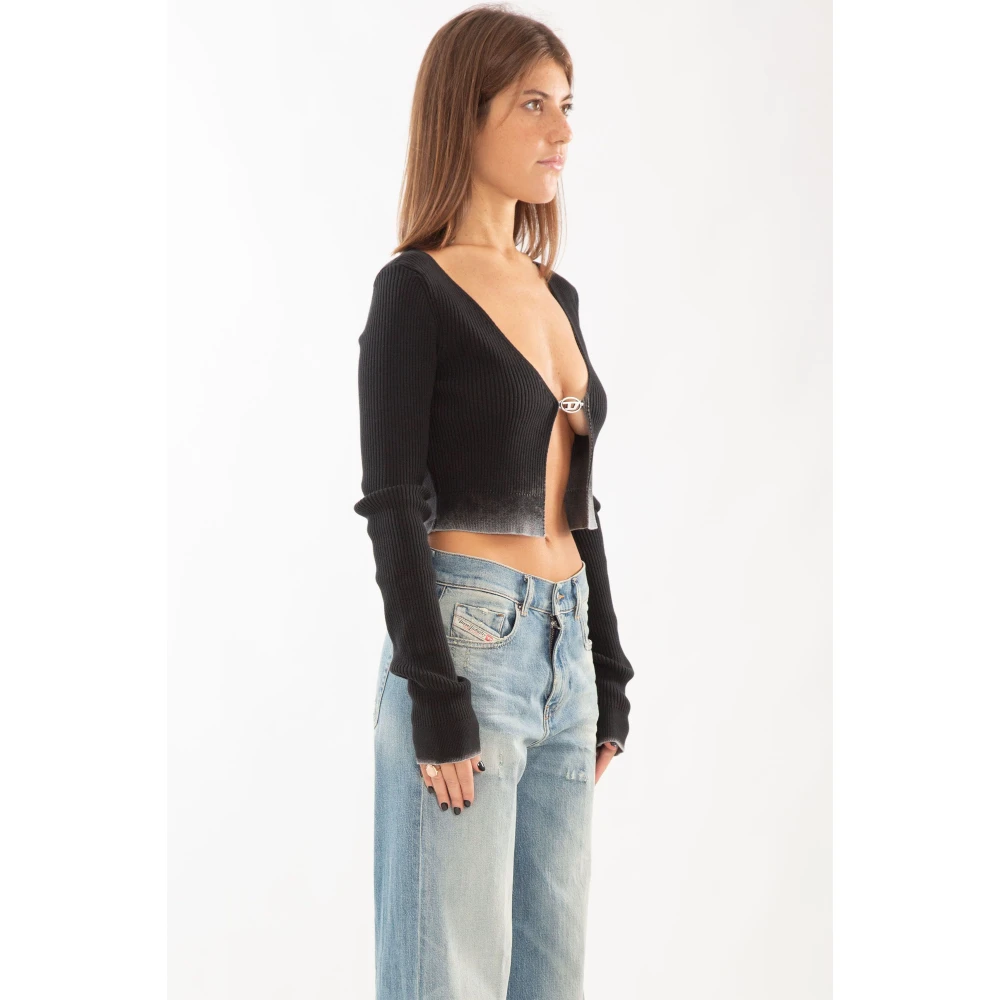 Diesel Geribbelde Cardigan in Vervaagde Stijl Black Dames