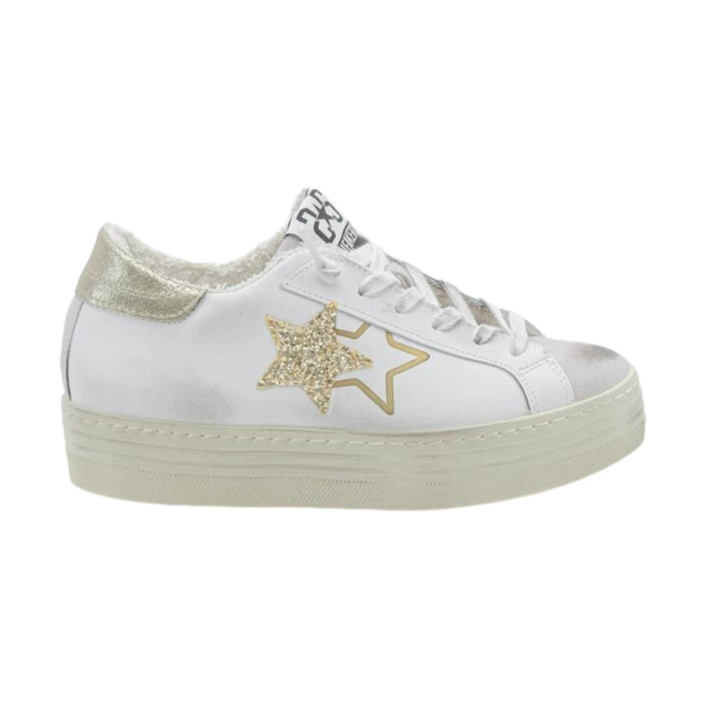 2Star Glitter Leren Sneakers Dames Schoenen Wit