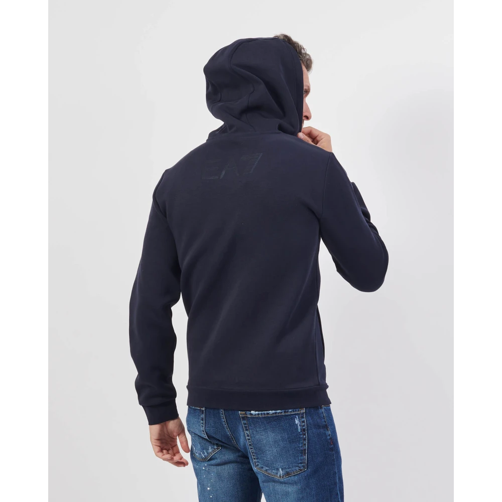Emporio Armani Blauwe hoodie met volledige rits en zakken Blue Heren