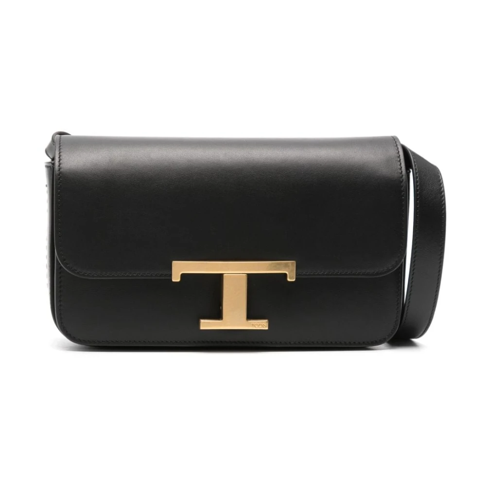 TOD'S Zwarte Leren Schoudertas Logo-Gesp Black Dames