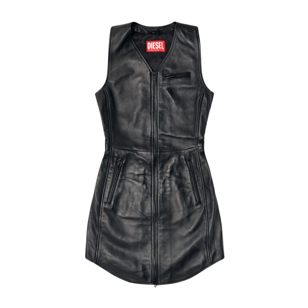 Diesel Zwarte Leren Rits Jurk Black Dames