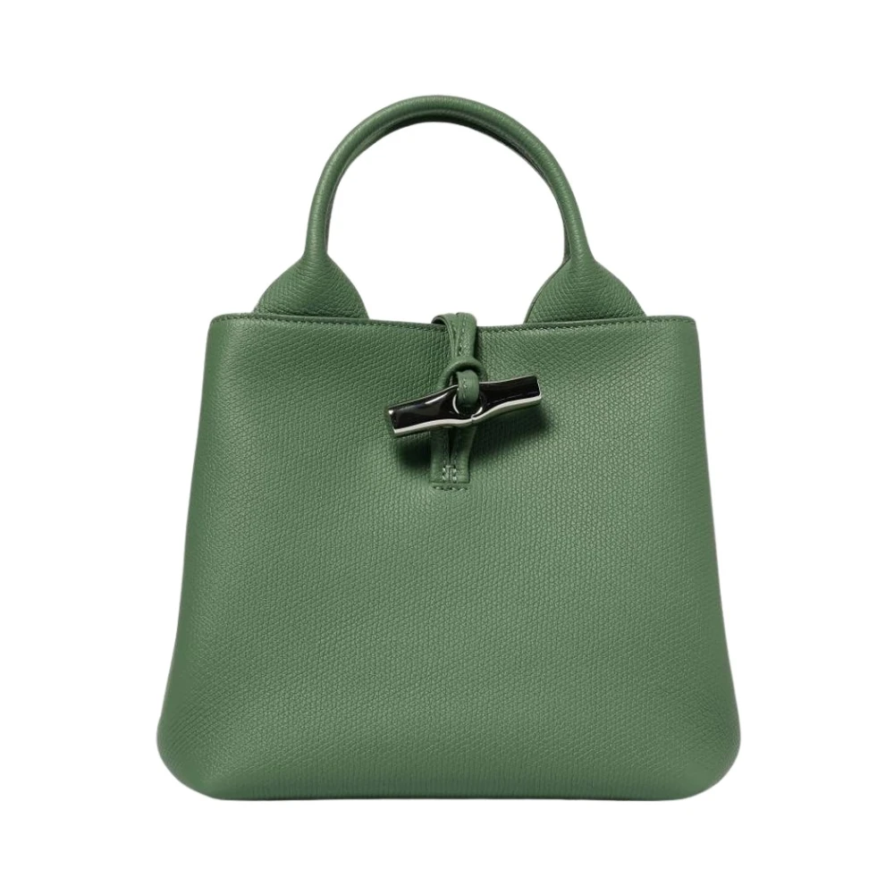 Longchamp Women's Green Leather Top Handle Bag With Toggle Closure