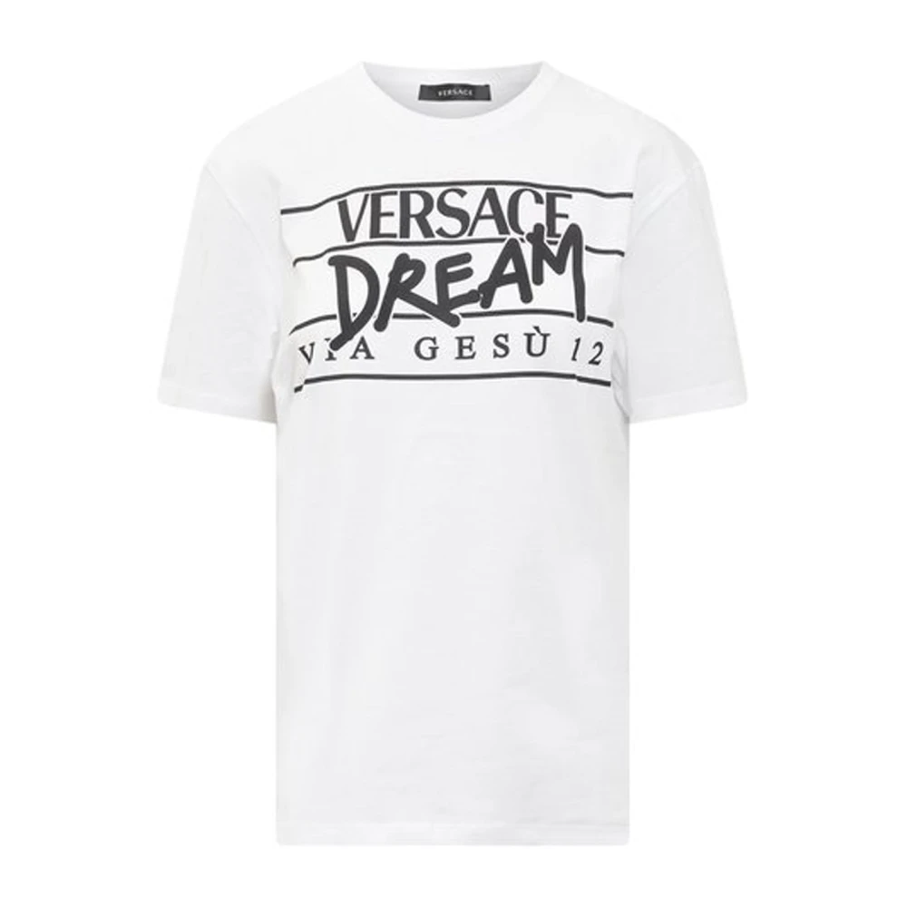 Versace Stijlvolle witte katoenen T-shirt met logo White Dames