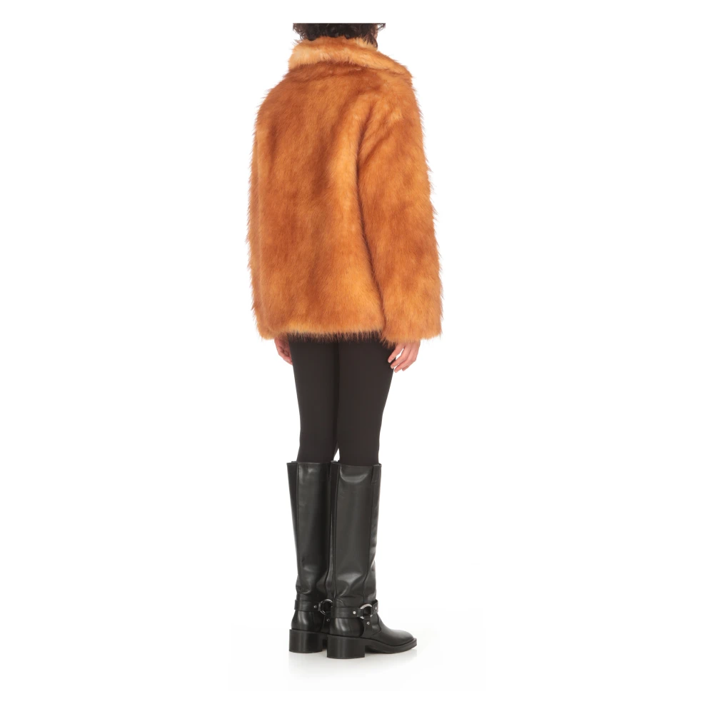 Stand Studio Bruine Faux Fur Kraag Jas Brown Dames