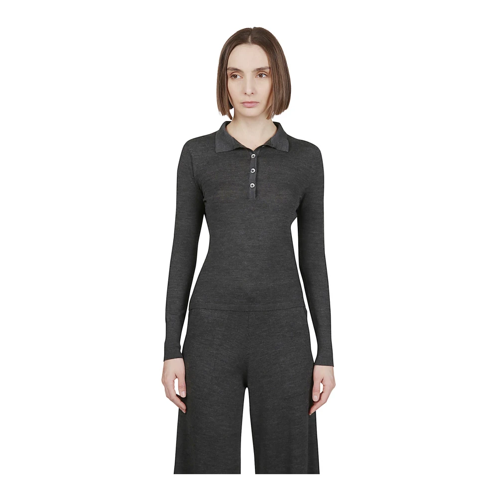 Eleventy Luxe Lange Mouw Wol Polo Gray Dames