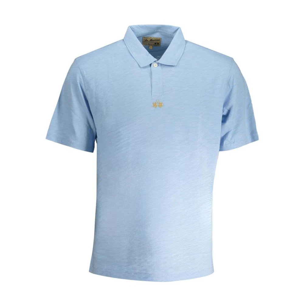 La Martina Men's Blue Cotton Polo Shirt With Embroidery Extra Large