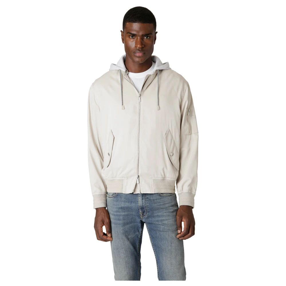 Eleventy Zijden en Fleece Bomberjack met Capuchon Beige Heren