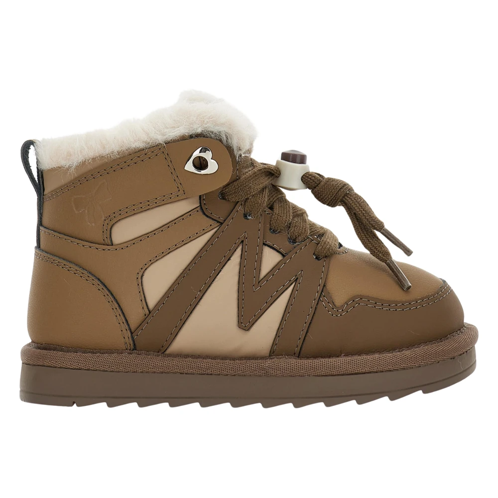 Monnalisa Girls Brown Kids Boots, 32 Eu, Logo Lace Up Boots For