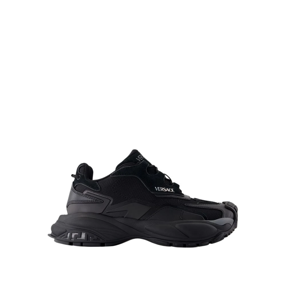 Versace Women's Black Leather Trainers - Round Toe - Sneakers - 7 Uk - Shoes