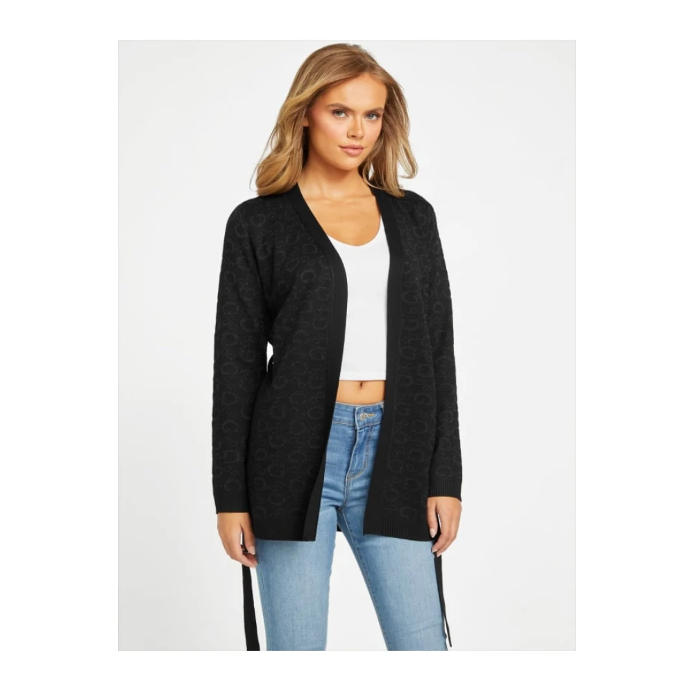 Guess Logo Cardigan Zwarte V-Hals Trui Black Dames