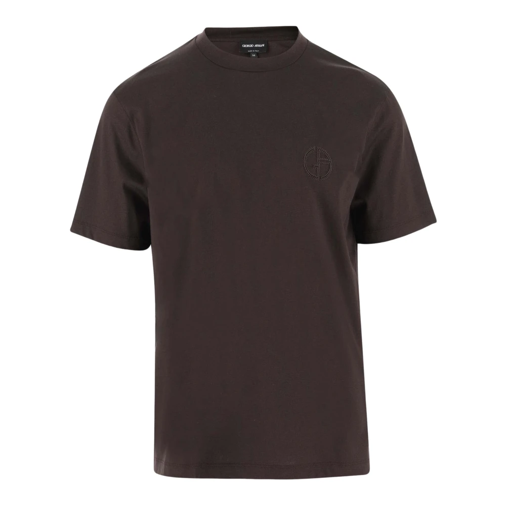 Giorgio Armani Katoenen Crew Neck T-shirt Logo Detail Brown Heren