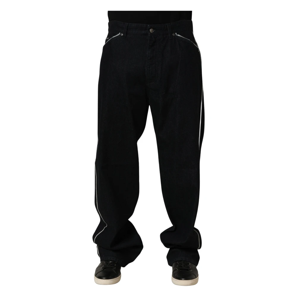 Dolce & Gabbana , Straight Fit Jeans, Male, Black, M, Black Cotton Stretch Straight Men Denim Jeans - Image 1