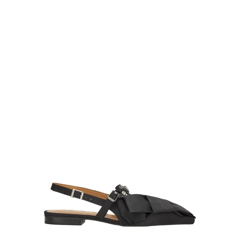 Ganni Women's Black Big Bow Slingback Ballerinas - Ballerina Shoes - 6 Uk - Shoes