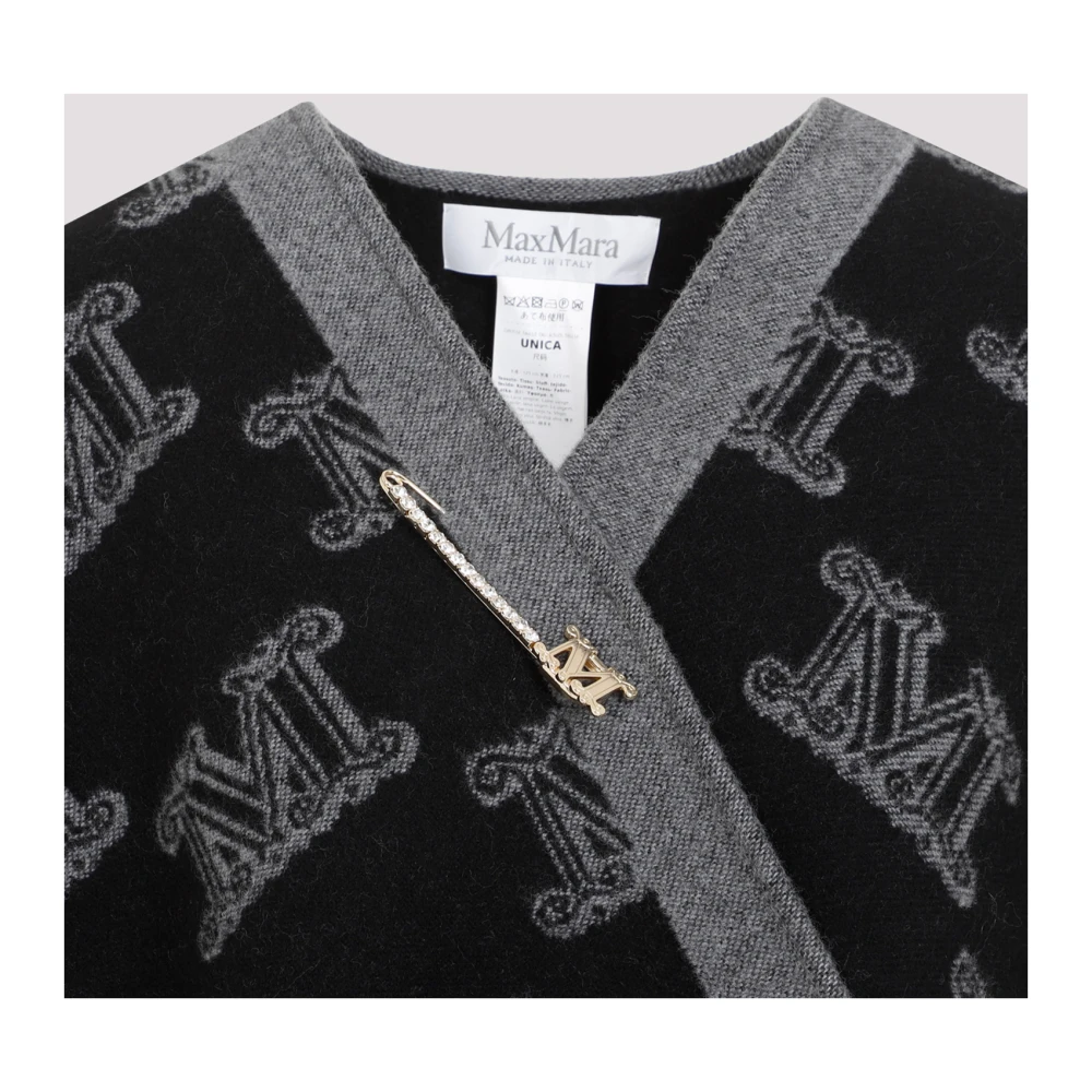 Max Mara Zwarte Wollen Franje Cape Jas Black Dames