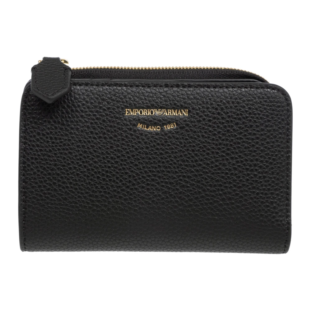 Emporio Armani Vegan Leren Portemonnee Zwart Knoopsluiting Black Dames