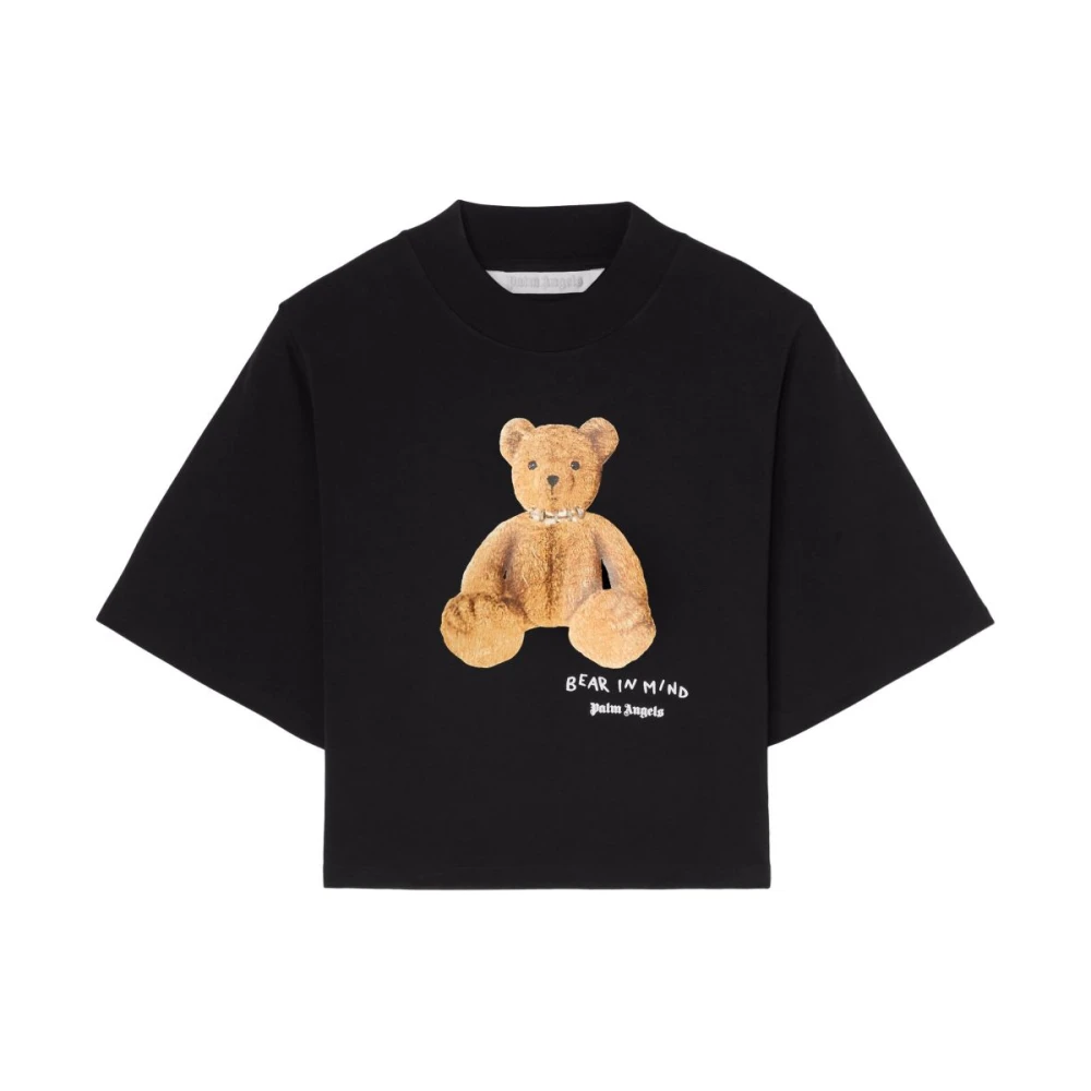 Palm Angels Women's Black T-Shirts, Xs, Logo Print Crew Neck T-Shirt