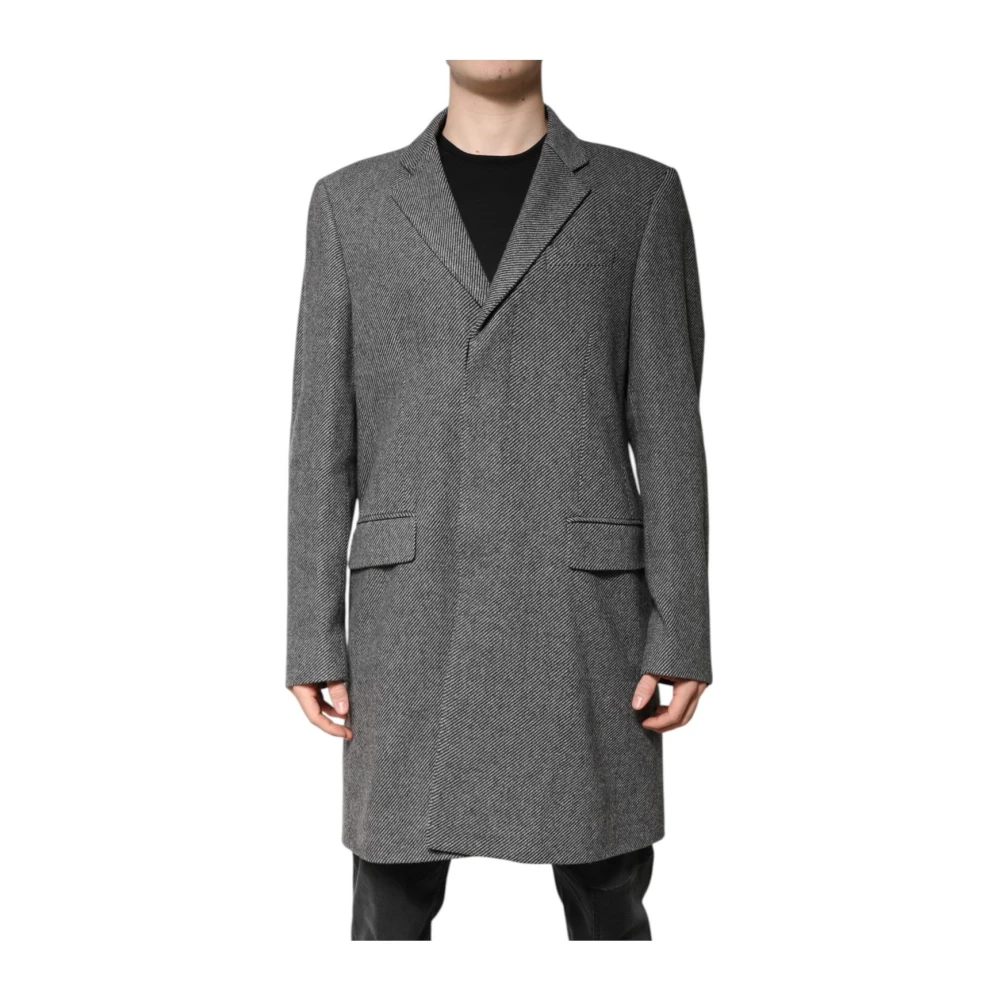 Dolce & Gabbana Men's Gray Wool Trench Coat With Peak Lapel