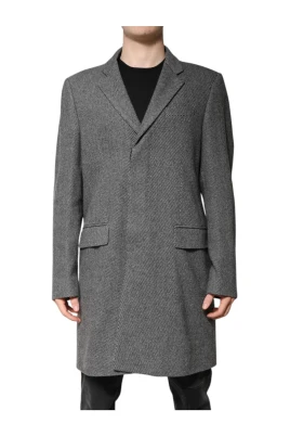 Grå Ull Trenchcoat med Peak Revers