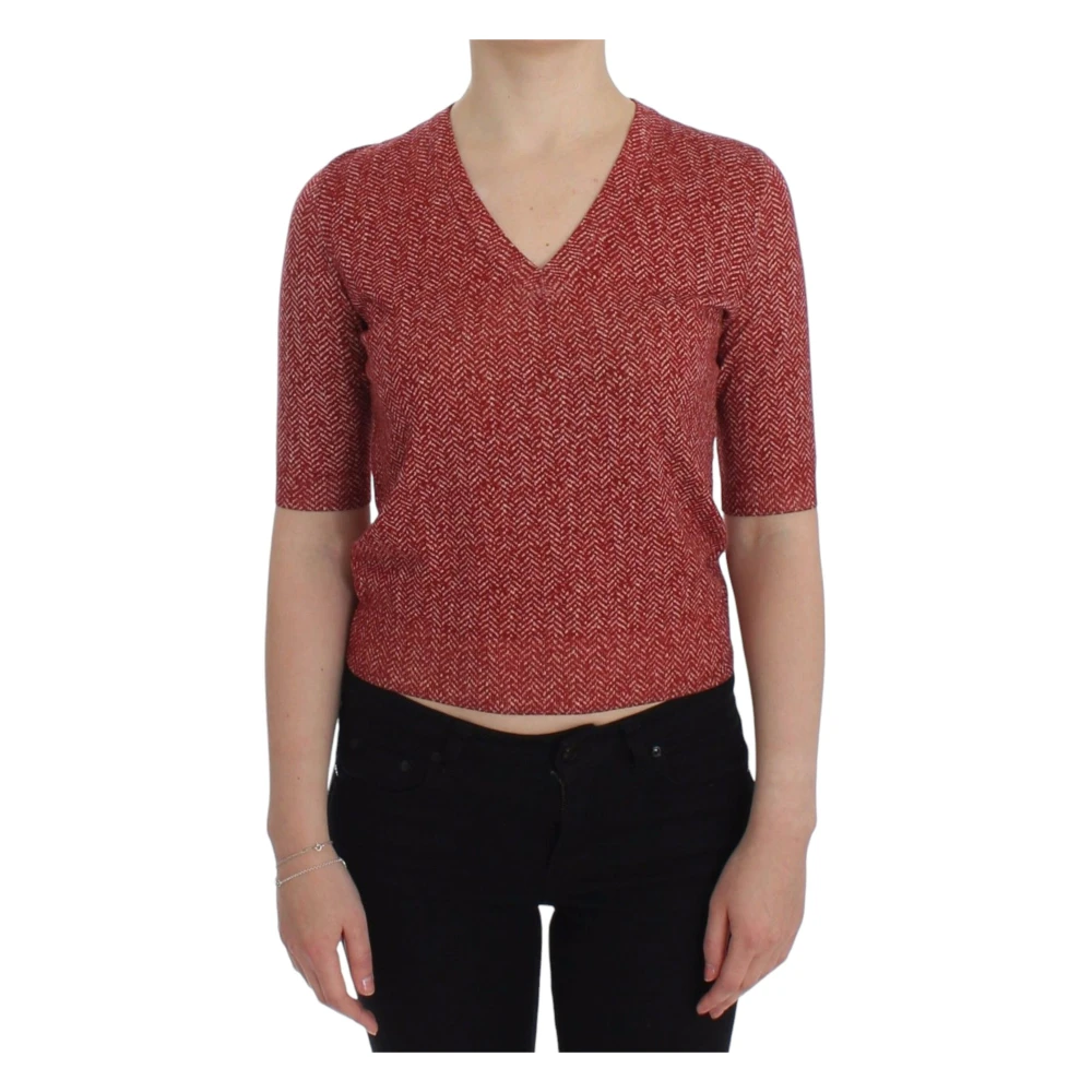 Dolce & Gabbana Rode Wol Tweed Korte Mouw Trui Red Dames